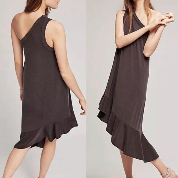 MOULINETTE SOEURS ANTHROPOLOGIE ANTHRO Raneri One Shoulder Dress Dark Gray Boho - Picture 1 of 16